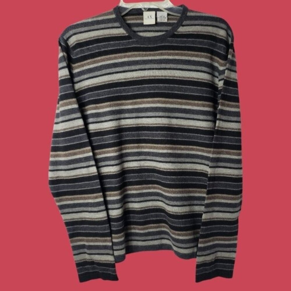 AX Armani Exchange Vtg  Mens Striped Merino Wool Sweater multicolor Large
